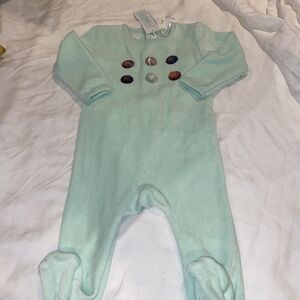 Je Cute Baby Mint Green Truffles Velour One Piece Footie Stretch Sz 6 M NEW